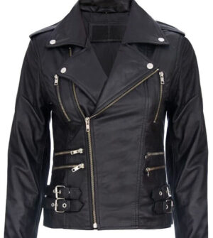 Black Retro Biker Jacket for Women