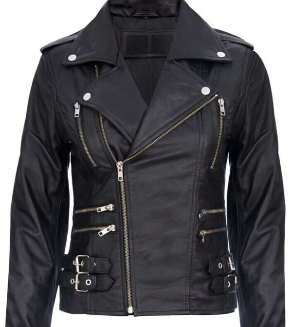 Black Retro Biker Jacket for Women