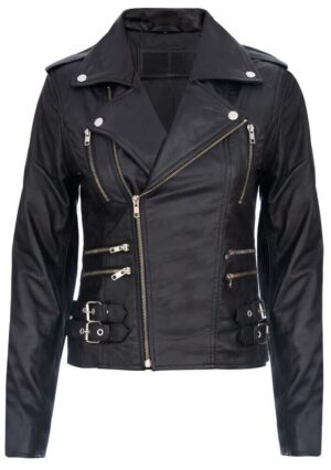 Black Retro Biker Jacket for Women