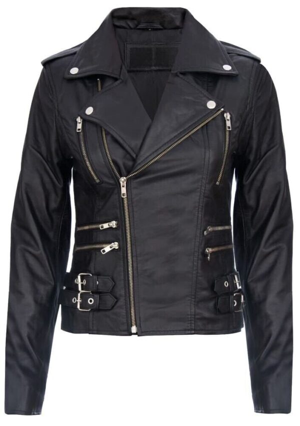 Black Retro Biker Jacket for Women