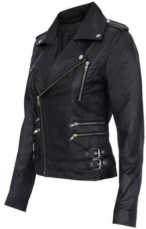 Black Retro Biker Jacket for Women - Image 2