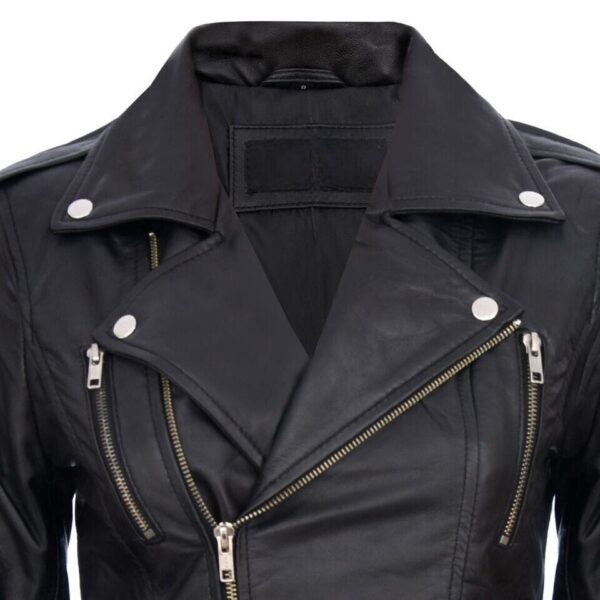 Black Retro Biker Jacket for Women - Image 3