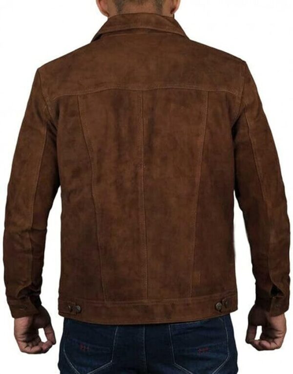 Brown Trucker Suede Leather Jacket Mens Logan Cowboy Style - Image 6