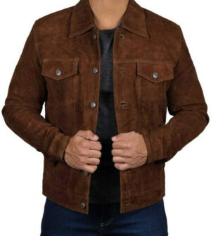 Brown Trucker Suede Leather Jacket Mens Logan Cowboy Style