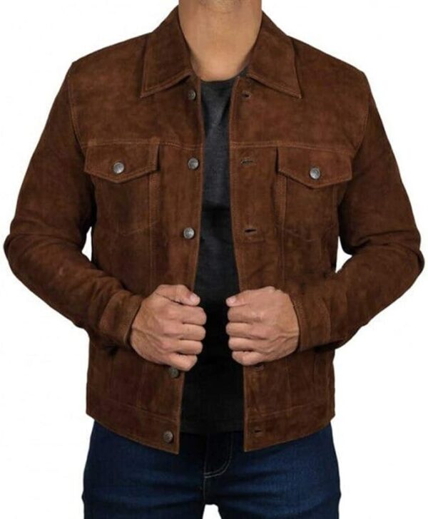 Brown Trucker Suede Leather Jacket Mens Logan Cowboy Style