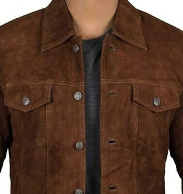 Brown Trucker Suede Leather Jacket Mens Logan Cowboy Style - Image 2