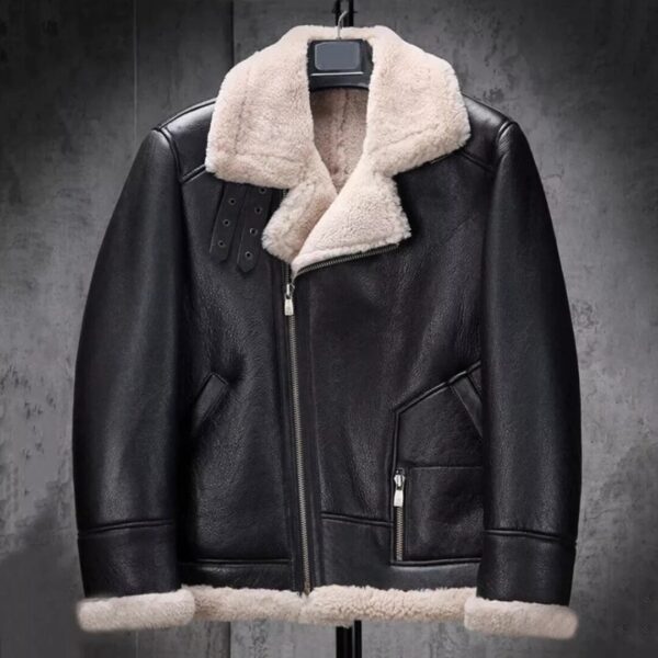 Mens B3 Aviator Leather Jacket Winter Sheepskin Bomber Coat - Image 2