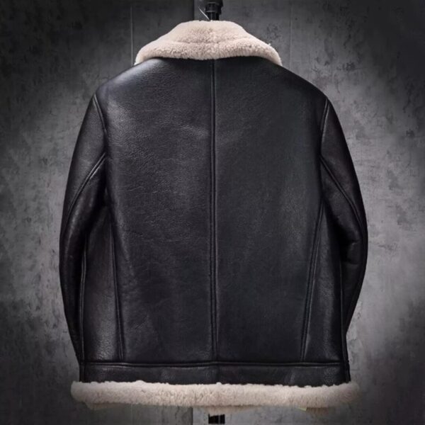 Mens B3 Aviator Leather Jacket Winter Sheepskin Bomber Coat - Image 5