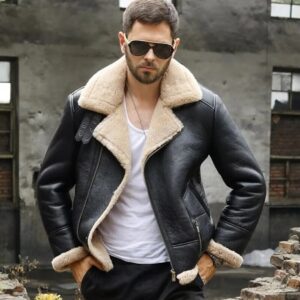 Mens B3 Aviator Leather Jacket Winter Sheepskin Bomber Coat
