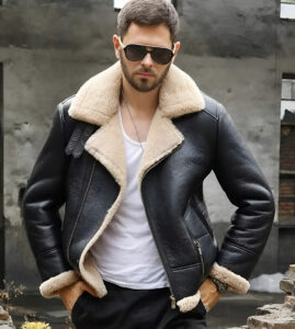 Mens B3 Aviator Leather Jacket Winter Sheepskin Bomber Coat