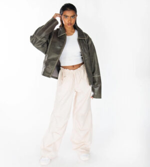 Vintage Vibes 90s Inspired Distressed Leather Jacket with Boxed Silhouette