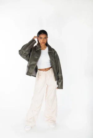 Vintage Vibes 90s Inspired Distressed Leather Jacket with Boxed Silhouette