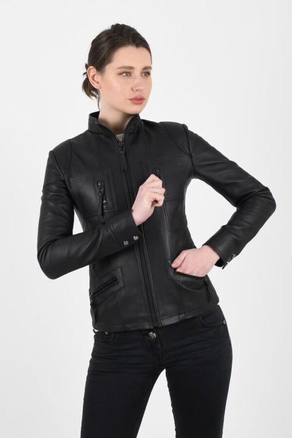 Women Black Quilted Real Leather Jacket