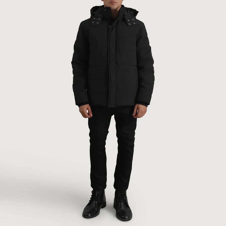 3Men Black Hooded Down Puffer Jacket