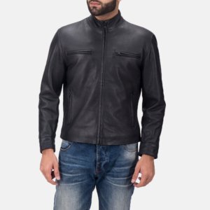 Cafe Racer Black Leather Biker Jacket