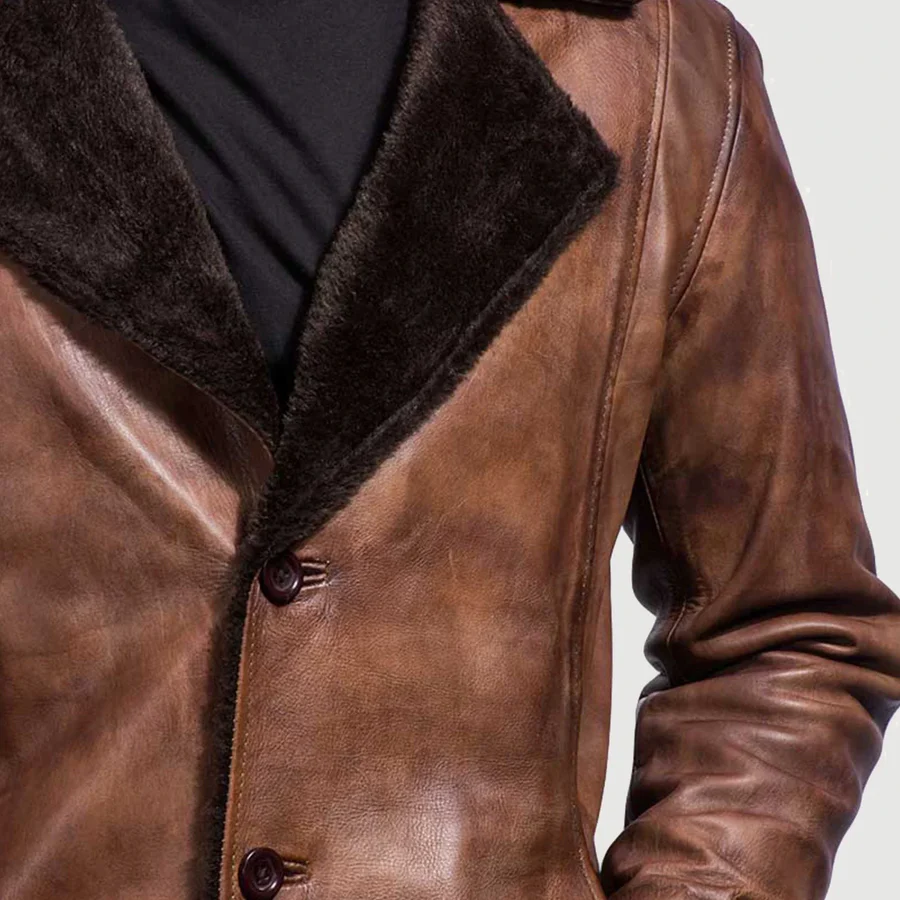 Cinnamon Distressed Leather Fur Coat 8