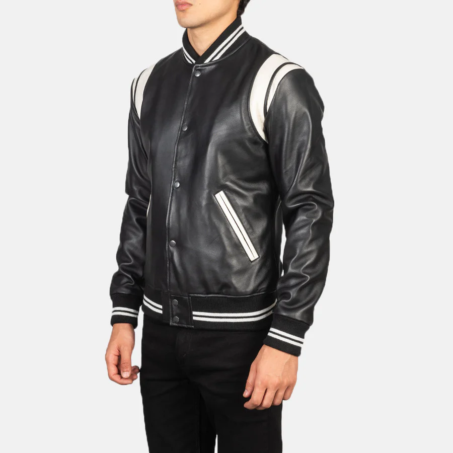 Dantee Black Leather Varsity Jacket 1