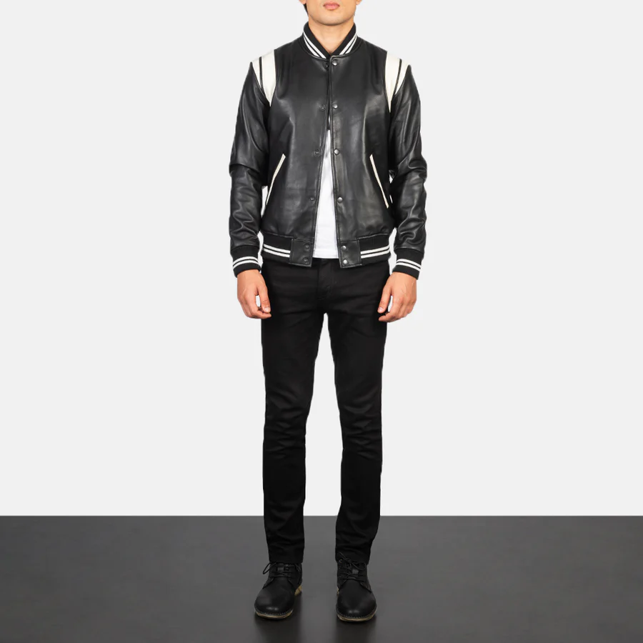 Dantee Black Leather Varsity Jacket 2