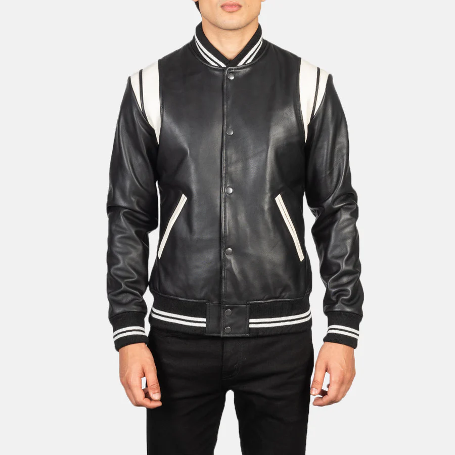 Dantee Black Leather Varsity Jacket 4