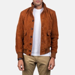 Men Brown Suede Bomber Jacket