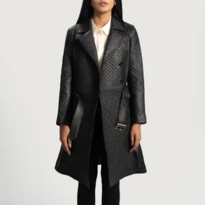 Classic Black Leather Trench – Elegant Style
