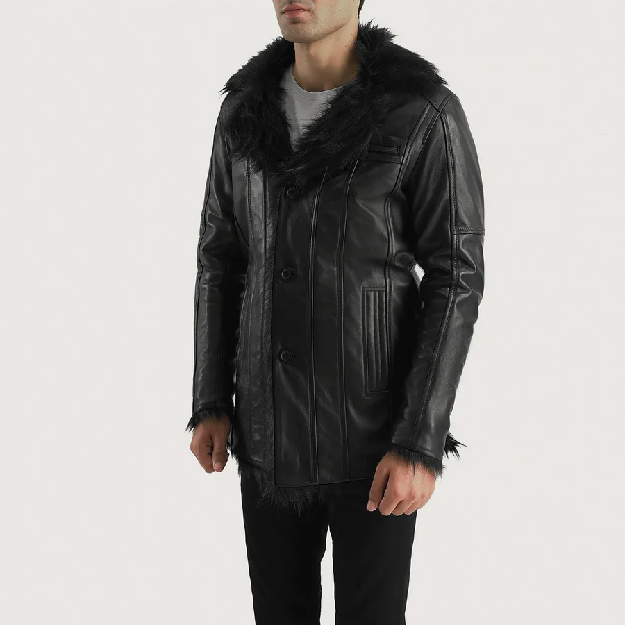 Furcliff Black Leather Coat 2