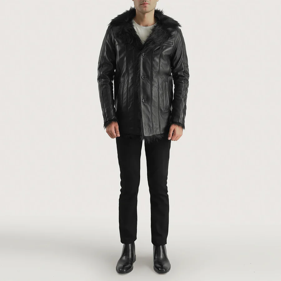 Furcliff Black Leather Coat 4