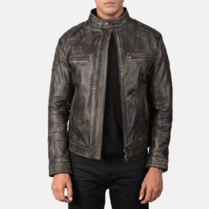 Men Distressed Brown Leather Jacket