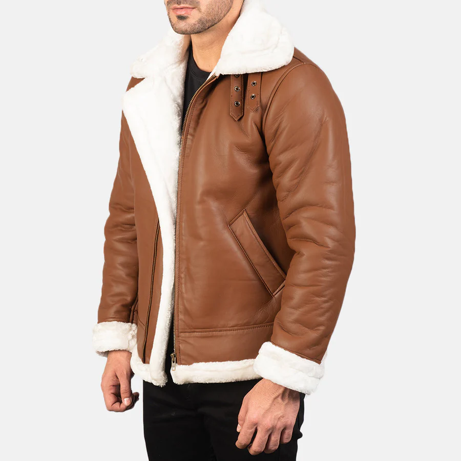 Men B-3 Brown Leather Bomber Jacket 1