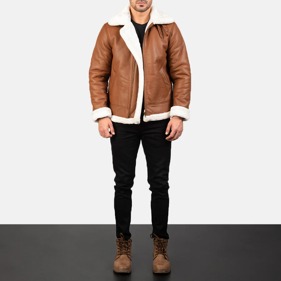 Men B-3 Brown Leather Bomber Jacket 4