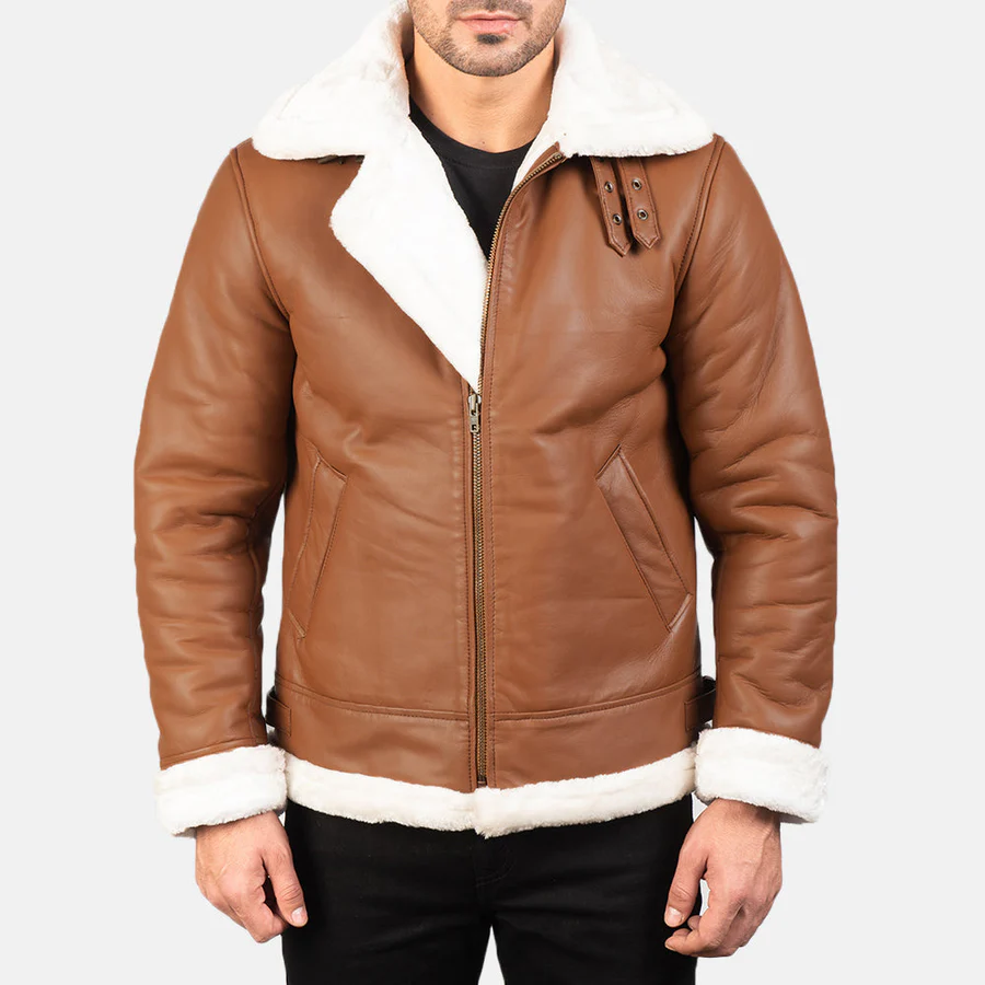 Men B-3 Brown Leather Bomber Jacket 6