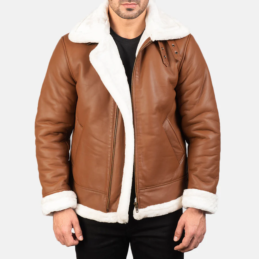 Men B-3 Brown Leather Bomber Jacket