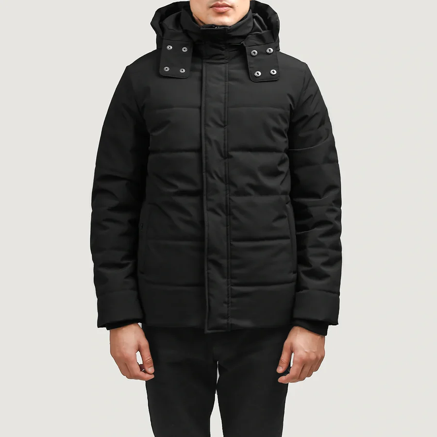 Men Black Hooded Down Puffer Jacket