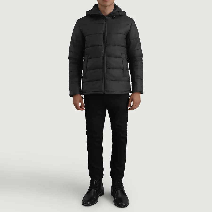 Men Black Hooded Puffer Jacket 1