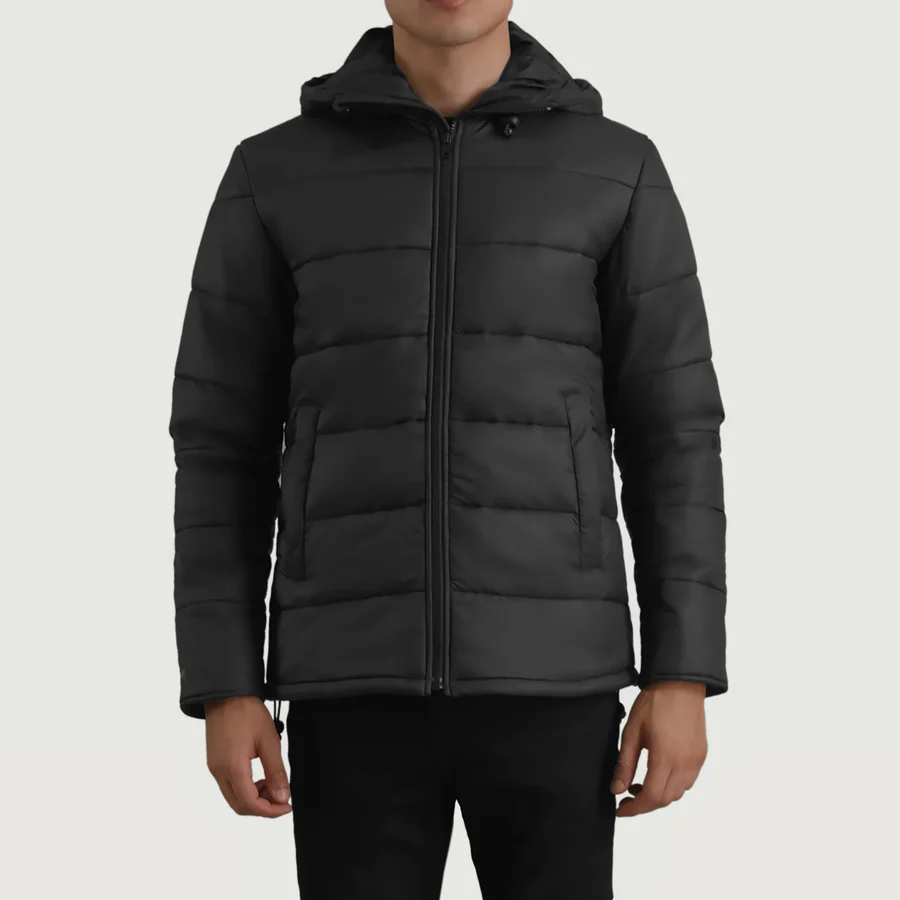 Men Black Hooded Puffer Jacket