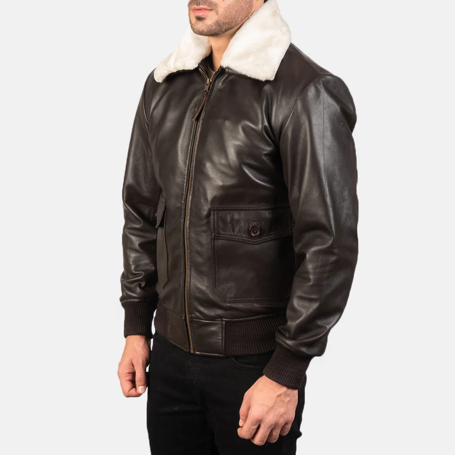 Men G-1 Brown Leather Bomber Jacket 2
