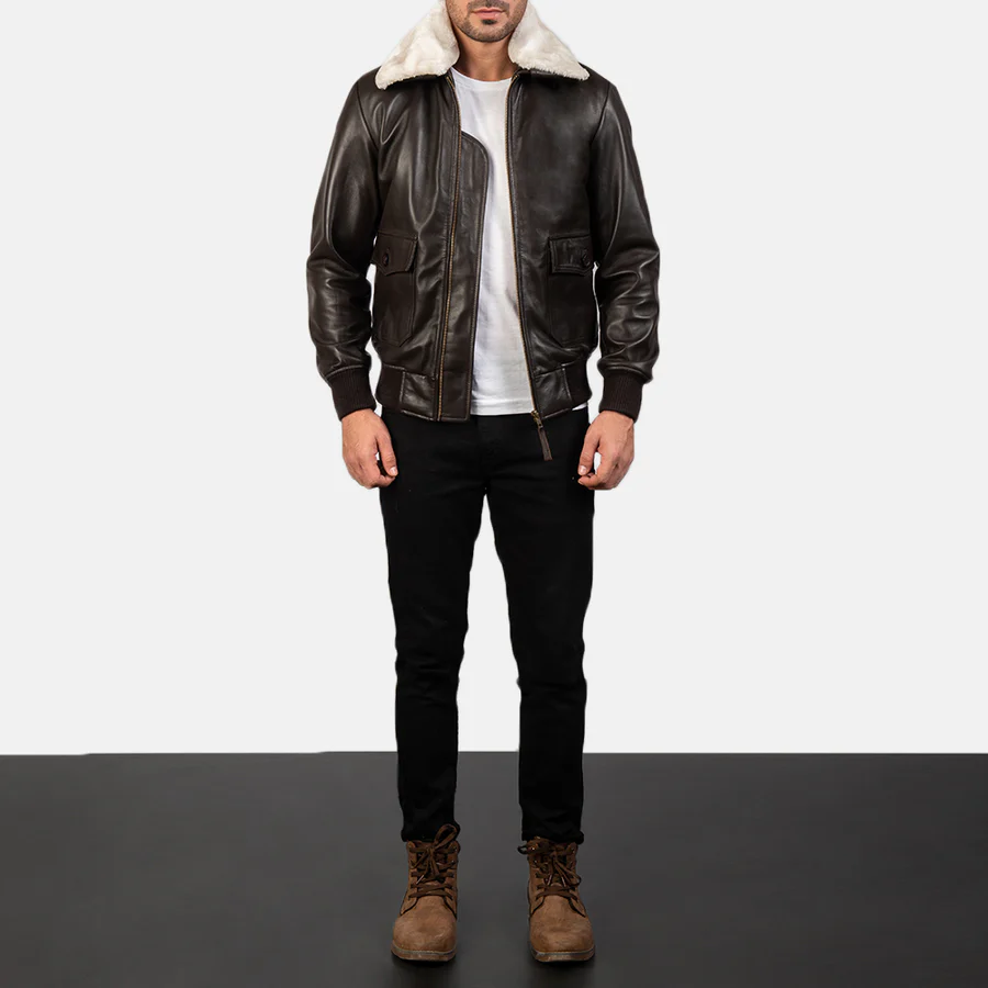 Men G-1 Brown Leather Bomber Jacket 3