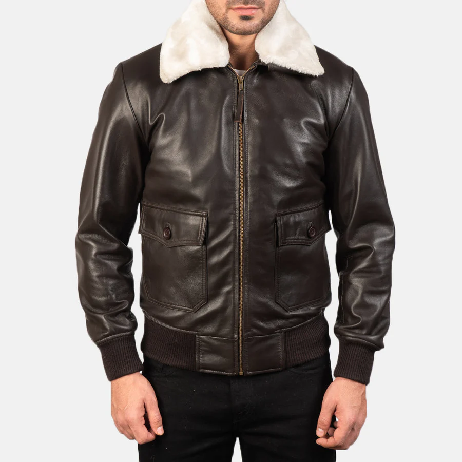 Men G-1 Brown Leather Bomber Jacket 4