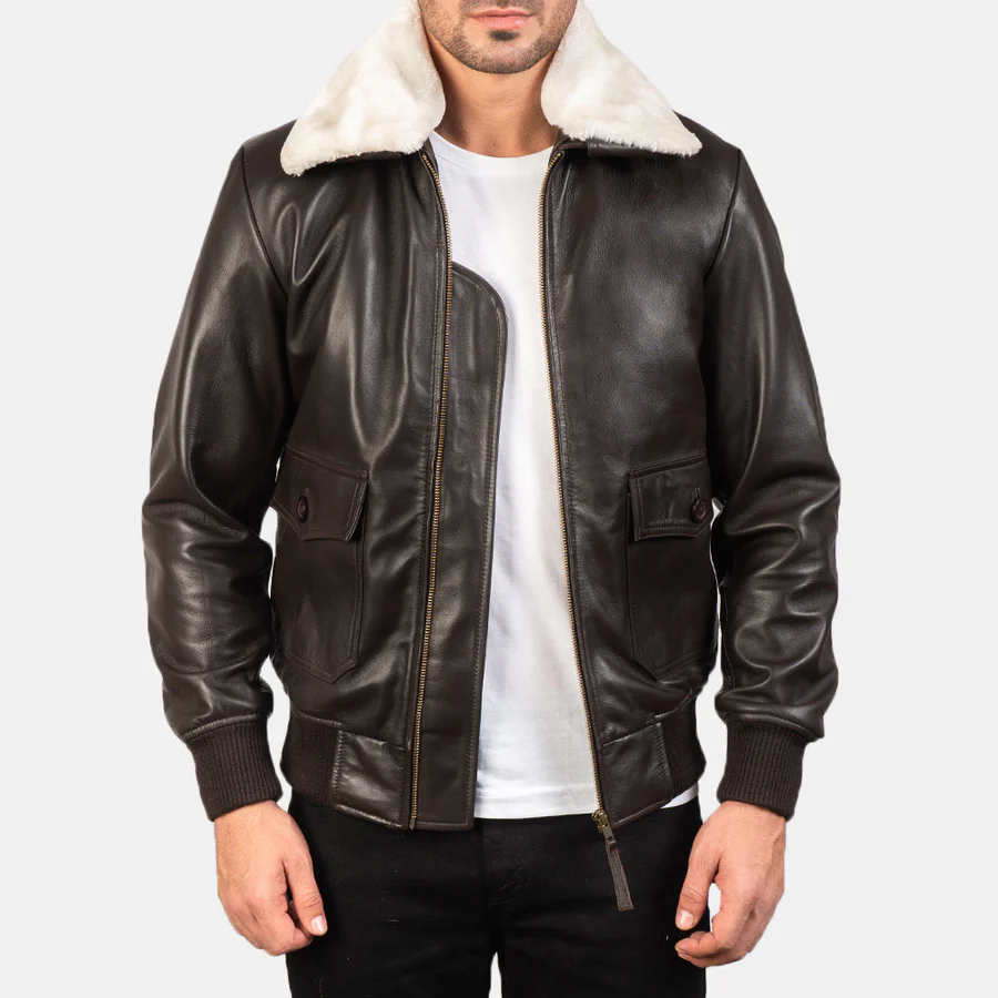 Men G-1 Brown Leather Bomber Jacket1