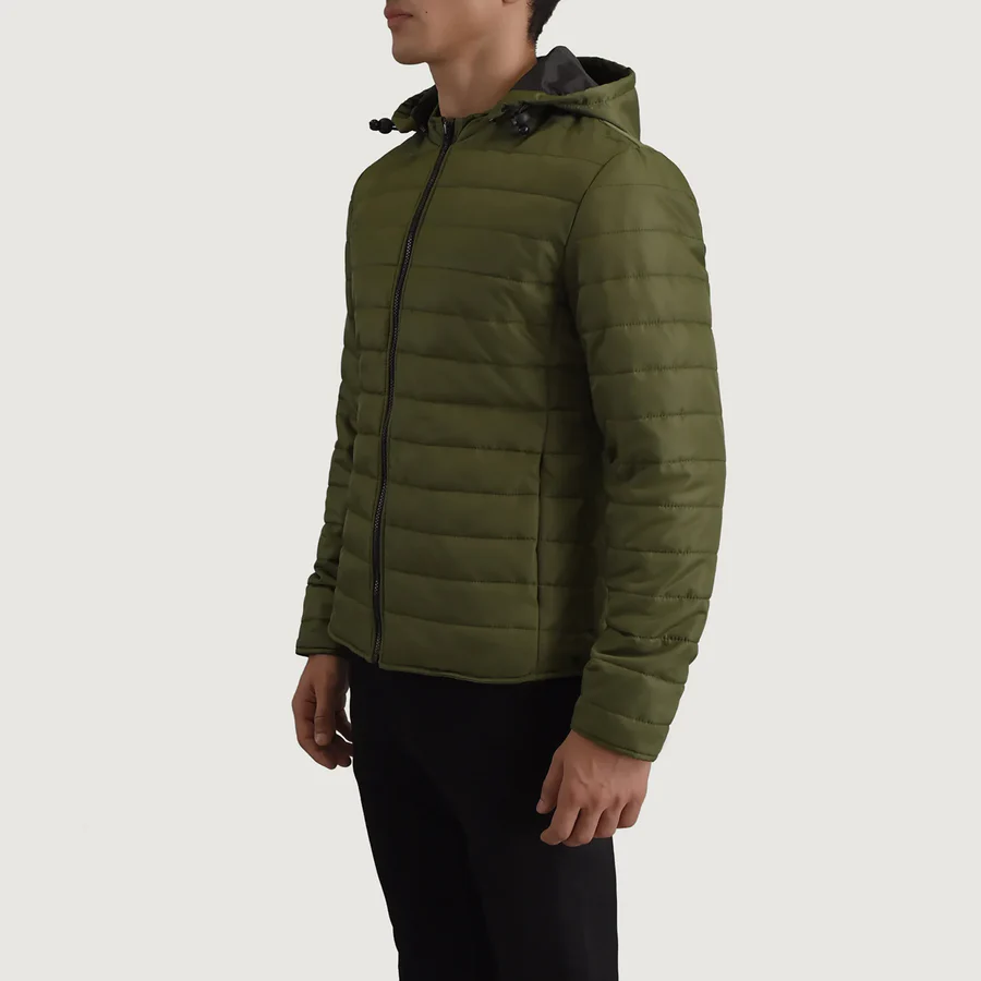 Men Green Hooded Puffer Jacket 1