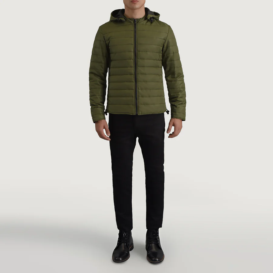 Men Green Hooded Puffer Jacket 2