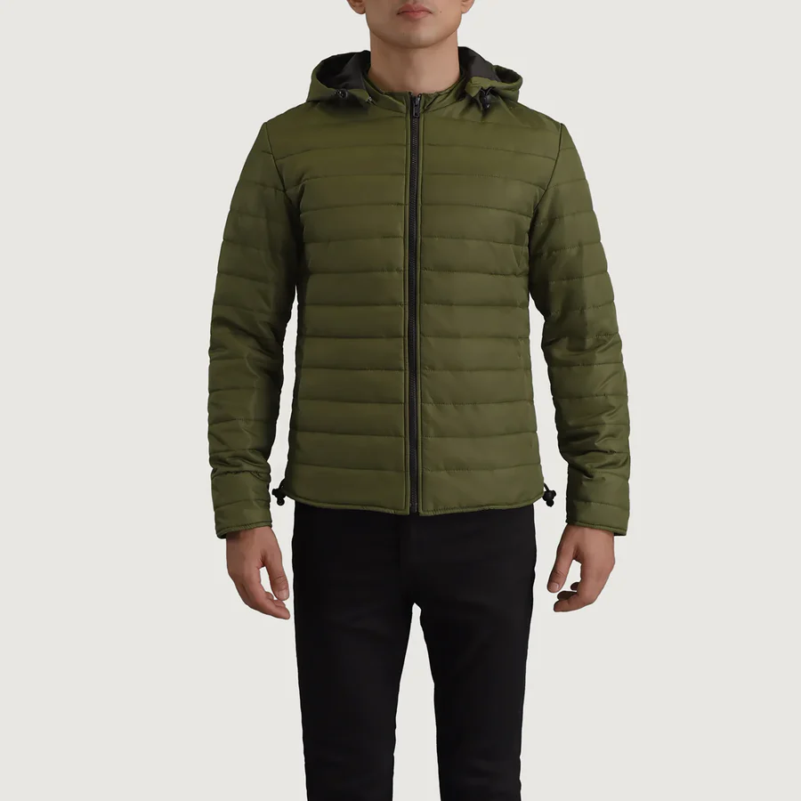 Men Green Hooded Puffer Jacket 4