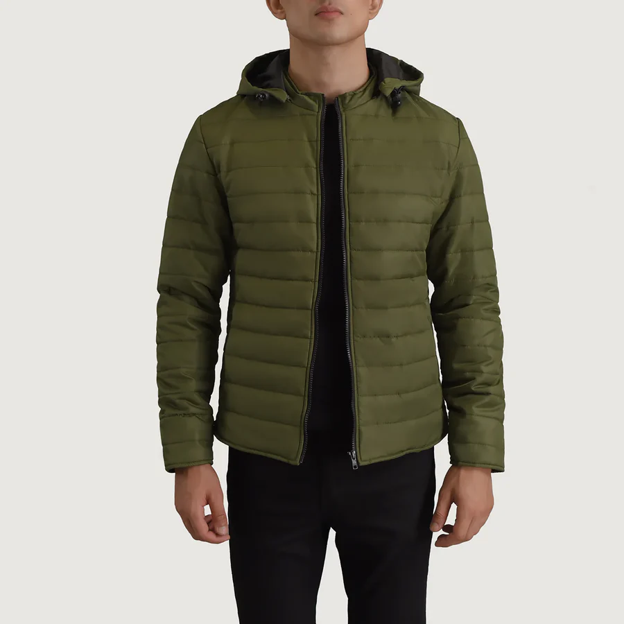 Men Green Hooded Puffer Jacket