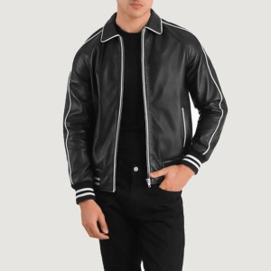 Men Cooper Black Leather Varsity Jacket