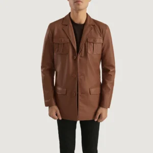 Men Cutler Brown Leather Blazer