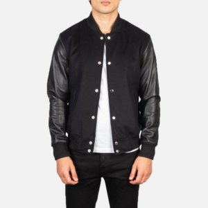 Men Black Hybrid Varsity Jacket