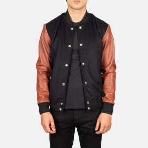 Men Brown & Black Hybrid Varsity Jacket