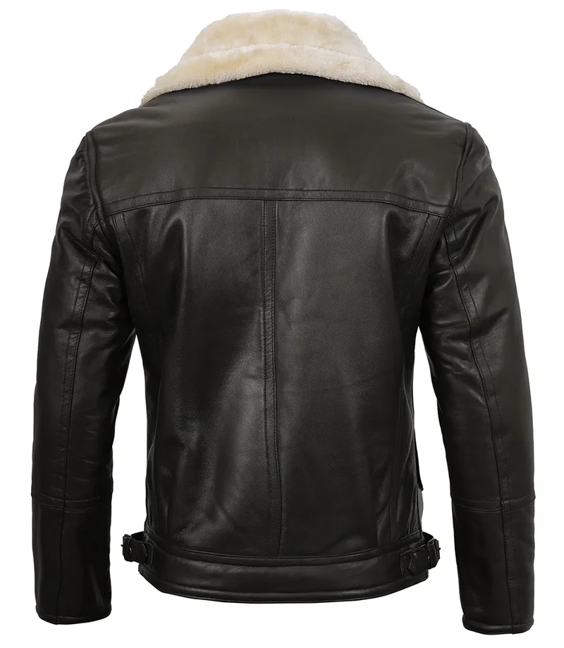 Mens Dark Brown Asymmetrical Leather Shearling Jacket 1
