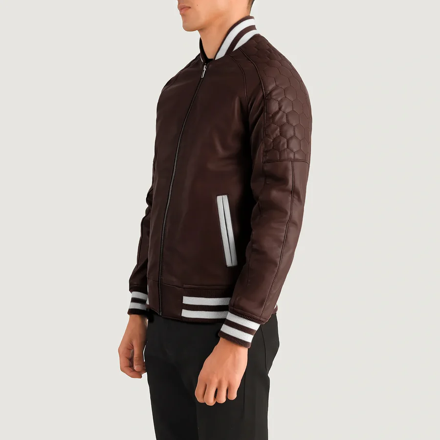Pascal Maroon Leather Varsity Jacket 1