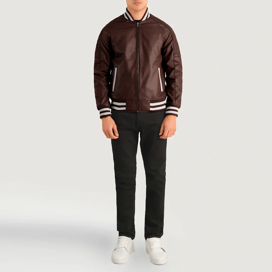 Pascal Maroon Leather Varsity Jacket 2